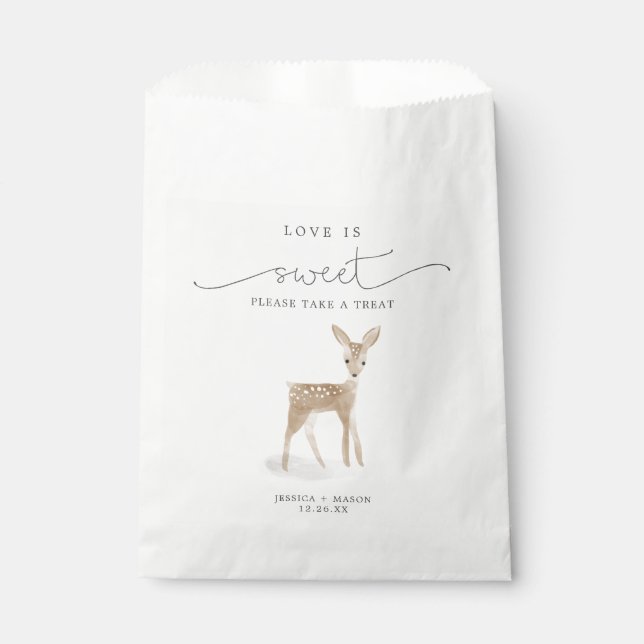 Sachets En Papier Boho Woodland Love is Sweet Faveurs Sac Cerf (Devant)