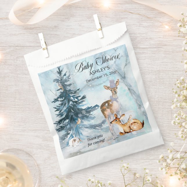 Sachets En Papier Bois Animaux hiver Boy Baby shower Merci (Coupé)
