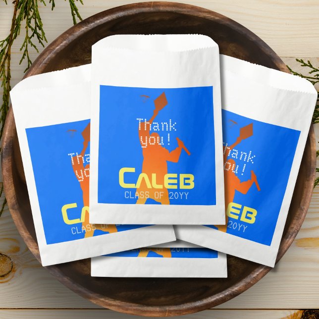 Sachets En Papier Bold Bleu Moderne Tech Remise de diplômes  (Créateur téléchargé)