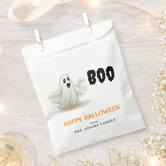 Sachets En Papier Boo Ghost Nom de famille personnalisé Happy Hallow (Coupé)