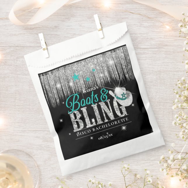 Sachets En Papier Boots 'n Bling Disco Bachelorette Turquoise ID925 (Coupé)