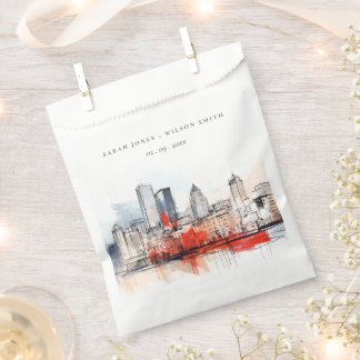 Sachets En Papier Boston Massachusetts City Scape Mariage d'aquarell