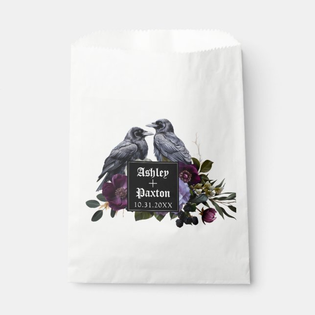 Sachets En Papier Bouquet floral violet gothique avec Ravens (Devant)
