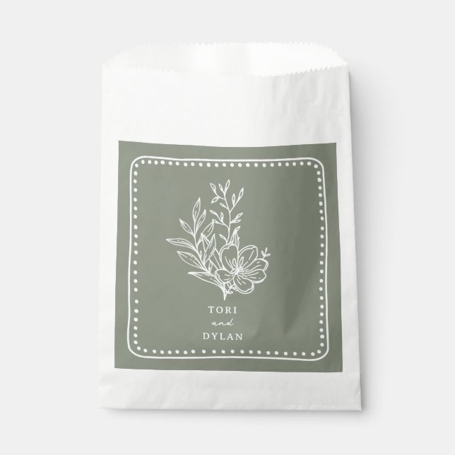 Sachets En Papier Bouquet rose floral Sage Mariage vert (Devant)