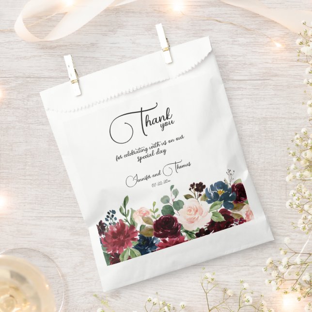 Sachets En Papier Bourgogne et bleu Mariage anglais Fleurs (Coupé)