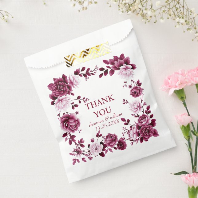 Sachets En Papier Bourgogne florale Chinoiserie mariage Merci (Scellé)