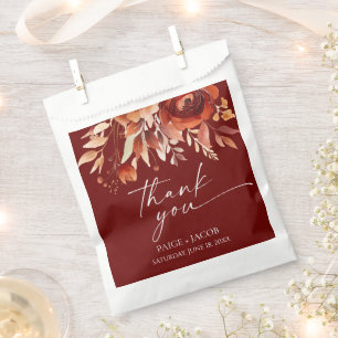 Sachets En Papier Bourgogne Rouillé Brun Floral Fleur Mariage