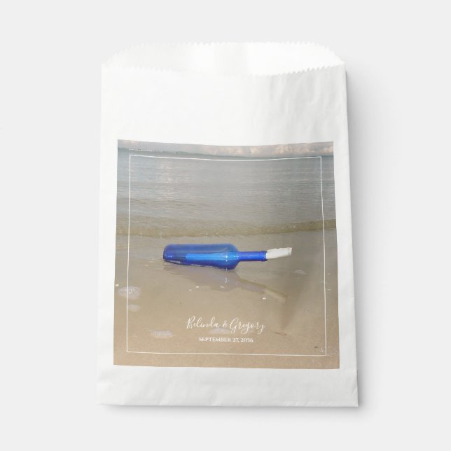 Sachets En Papier Bouteille Sur Mariage De Sable De Plage (Devant)