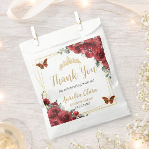 Sachets En Papier Boutons d'or Floral Rouge Budget Quinceanera XV
