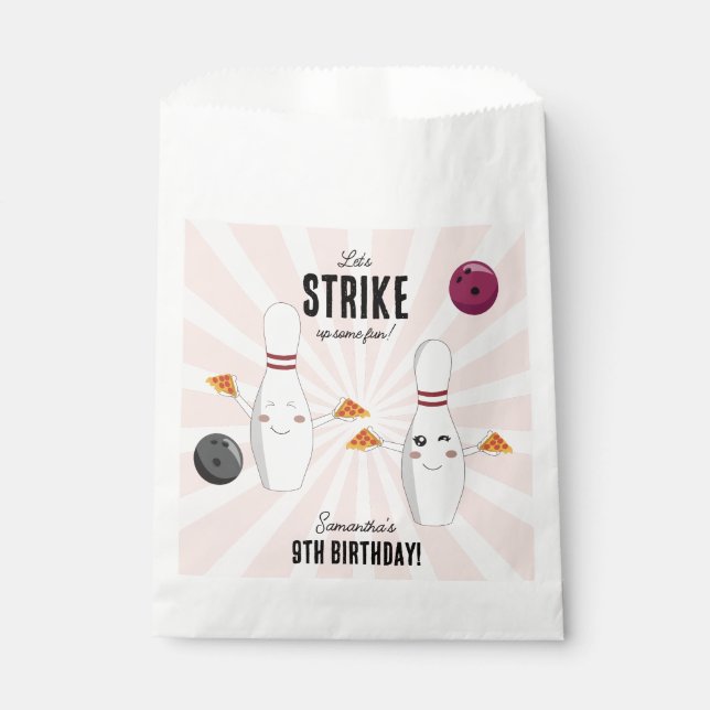 Sachets En Papier Bowling Pizza Grève Un Anniversaire de enfant Amus (Devant)