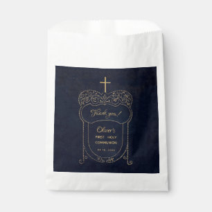 Sachets En Papier Boy First Communion Marine Croix Bleue Script Vint