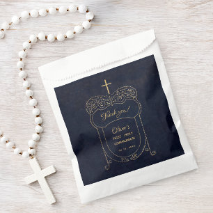 Sachets En Papier Boy First Communion Marine Croix Bleue Script Vint