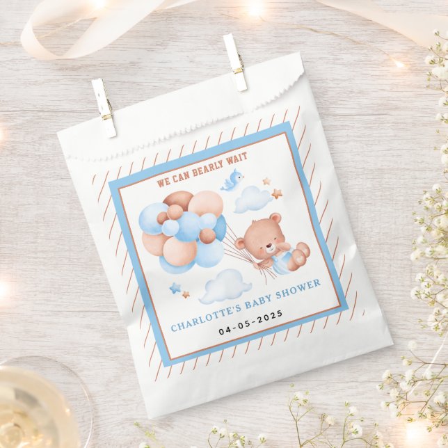 Sachets En Papier Boy Teddy Bear “We Can Bearly Wait” Baby Shower (Coupé)