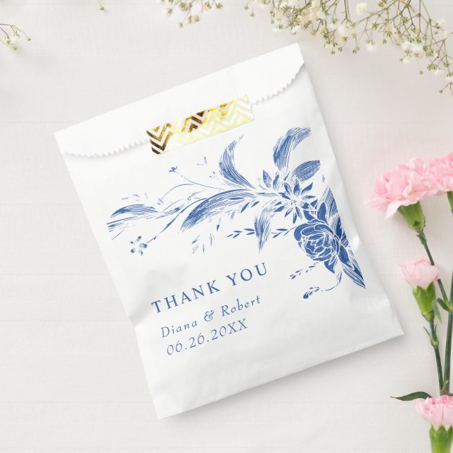 Sachets En Papier Branche avec mariage bleu et blanc (Scellé)