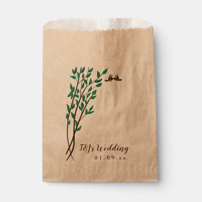 Sachets En Papier Branches rustiques et oiseaux d'amour de verdure M (Devant)