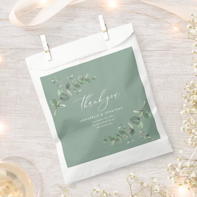 Sachets En Papier Budget élégant eucalyptus sauge mariage vert (Coupé)
