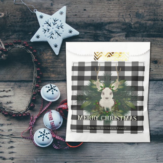 Sachets En Papier Buffalo Plaid Reindeer Festif (Buffalo Plaid Festive Reindeer Favor Bag)