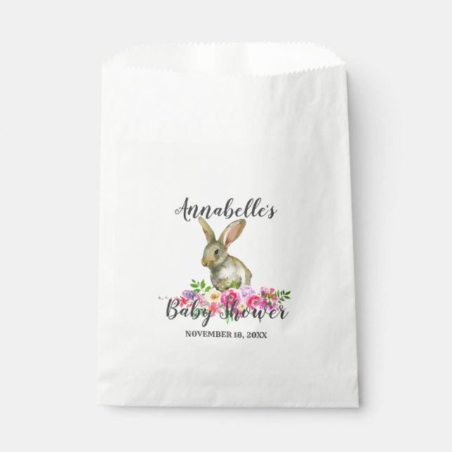 Sachets En Papier Bunny Rabbit Aquarelle Baby shower Floral Merci (Devant)