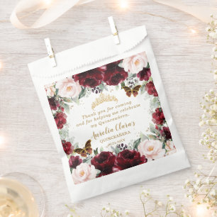 Sachets En Papier Burgundy Blush Floral Quinceanera Sweet 16 