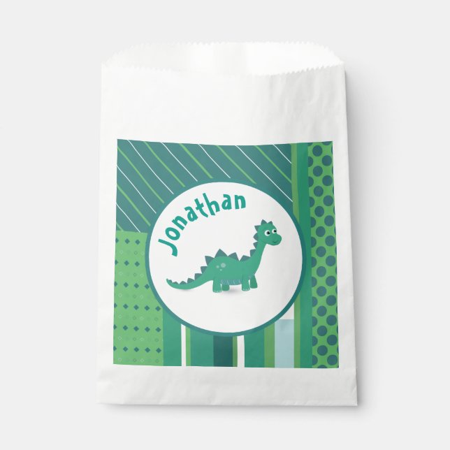 Sachets En Papier Cadre rond en vert/bleu avec dinosaure mignon (Devant)