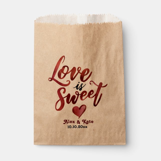 Sachets En Papier Calligraphie Red Love is Sweet Mariage (Devant)