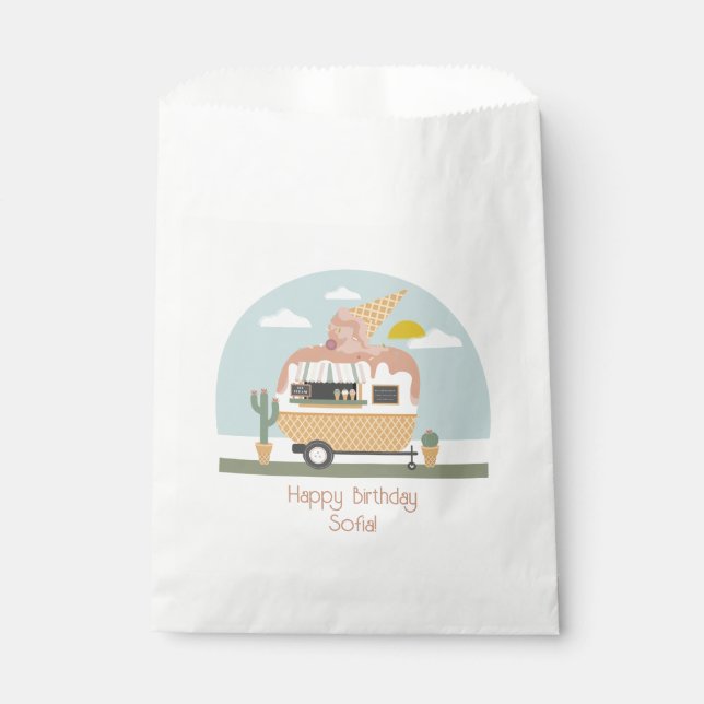 Sachets En Papier Camion à glace Camper rose Filles Anniversaire (Devant)