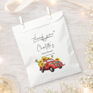 Sachets En Papier Camion Rouge Vintage avec Tournesols Baby Shower