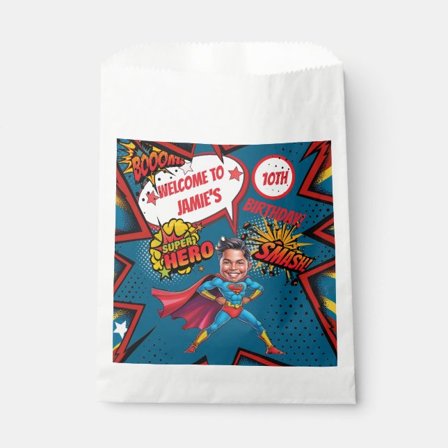 Sachets En Papier Caricature Superhero Action Packed Boys Anniversai (Devant)