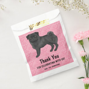 Sachets En Papier Carlin noir aux mops mignons sur coeurs roses merc