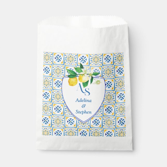Sachets En Papier Carrelage bleu méditerranéen Italie Crest Citron M (Devant)