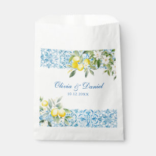 Sachets En Papier Carrelage bleu méditerranéen & Mariage citron