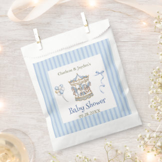 Sachets En Papier Carrousel à cheval à l'aquarelle vintage bleue pou