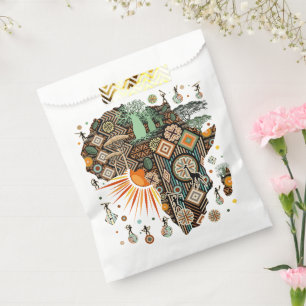 Sachets En Papier Carte d'Afrique Éléments Tribaux Décoratifs Motif