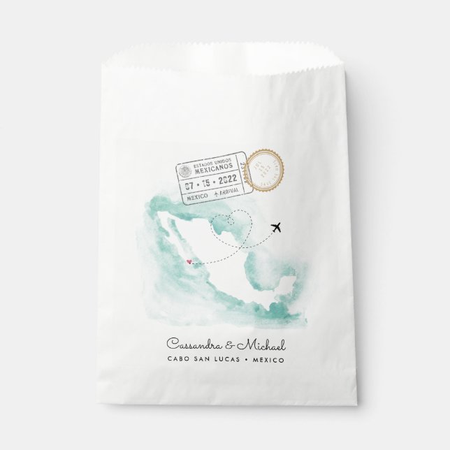 Sachets En Papier Carte d'eau du Mexique | Cabo | Mariage de destina (Devant)