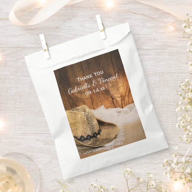 Sachets En Papier Casquette Cowboy et Barn Wood Merci Mariage occide (Coupé)