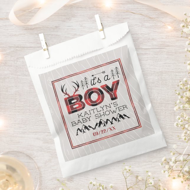 Sachets En Papier C'est un garçon ! Baby shower de bûcheron rustique (Coupé)