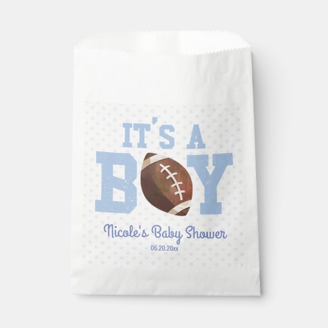 Sachets En Papier C'est un garçon ! Baby shower de football bleu (Devant)