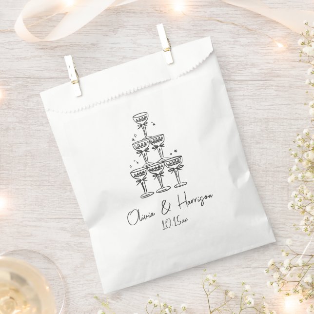 Sachets En Papier Champagne Tower Doodle Custom Name Wedding (Coupé)