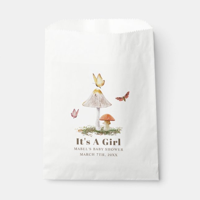 Sachets En Papier Champignons Papillons Baby shower de fille Woodlan (Devant)