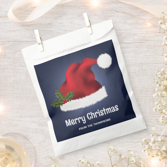 Sachets En Papier Chapeau Festif Rouge Sur Bleu Avec Texte Personnal (Coupé)