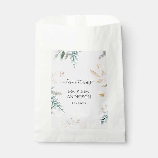Sachets En Papier Charmant Aquarelle Verdure Mariage Or (Devant)