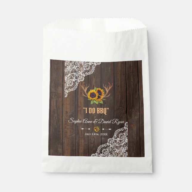 Sachets En Papier Charme Fleurs de soleil rustiques Antlers Dentelle (Devant)