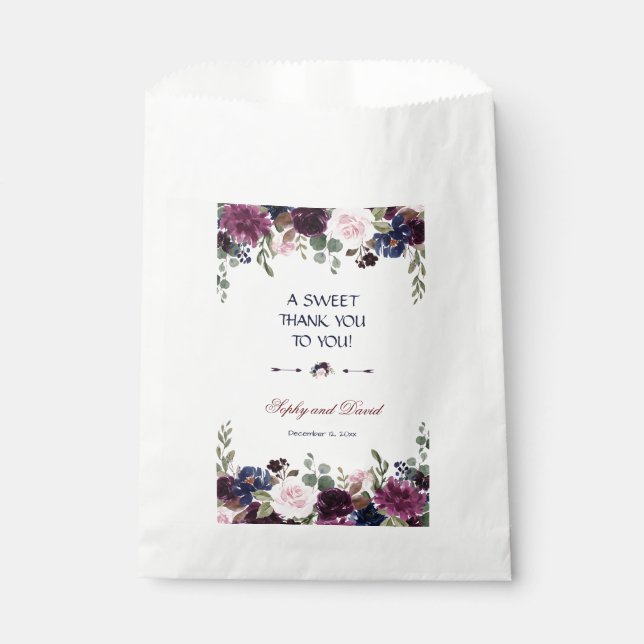 Sachets En Papier Charme Lavande Marine Bleu Floral Fleur MERCI (Devant)