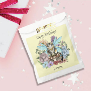 Sachets En Papier Chat féerique tabby pastel fantaisiste floral
