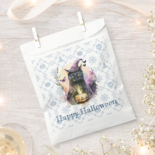 Sachets En Papier Chat noir dans le chapeau de sorcière Bleu Joyeux