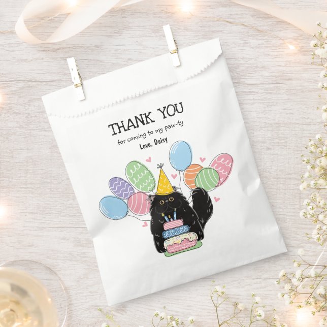 Sachets En Papier Chat Perse Noir Anniversaire Merci Favoriser Sac (Coupé)