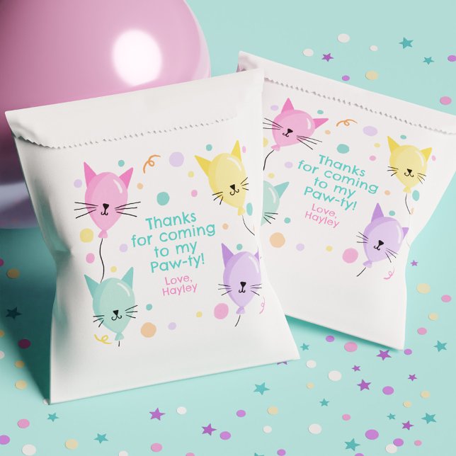 Sachets En Papier Chat rose Kitty Balloons Kitten Fête Fille Anniver (Pink Kitty Cat Balloons Kitten Party Girl Birthday Favor Bag)