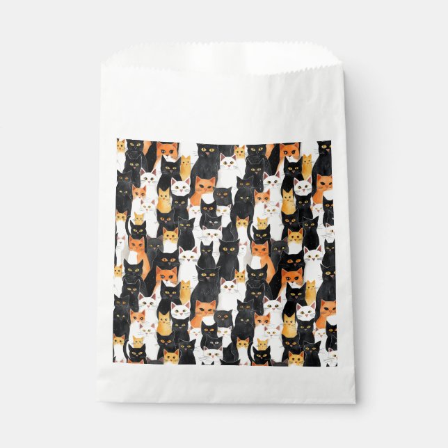 Sachets En Papier Chats blancs noirs d'Halloween (Devant)