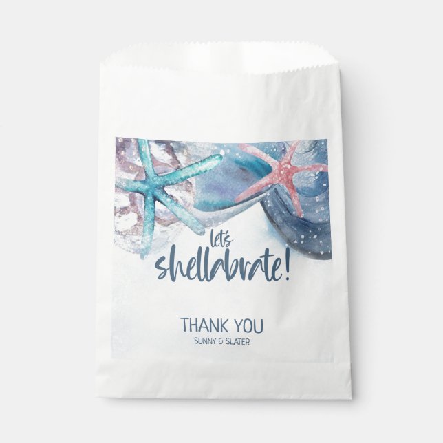 Sachets En Papier Chellabration | Merci des coquillages de plage (Devant)