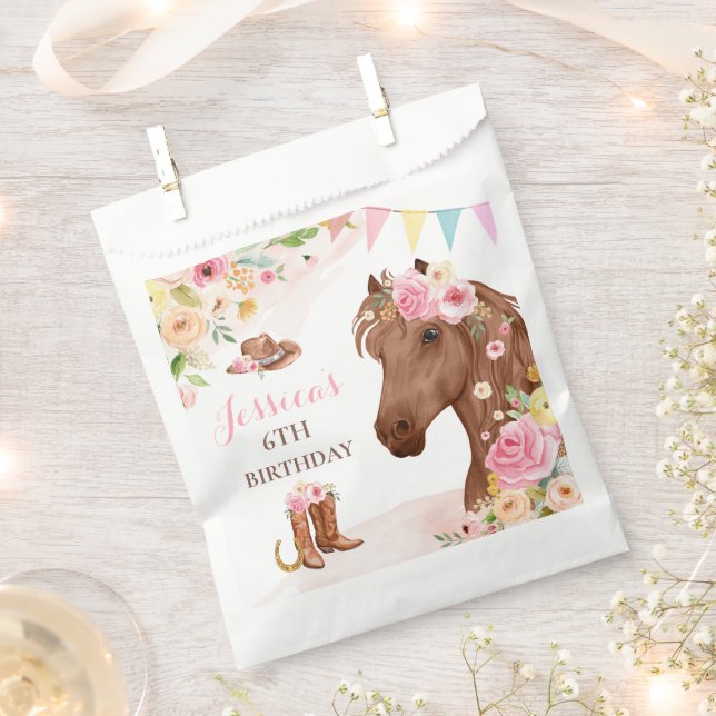 Sachets En Papier Cheval Anniversaire Fête Cowgirl rose Floral Anniv (Coupé)